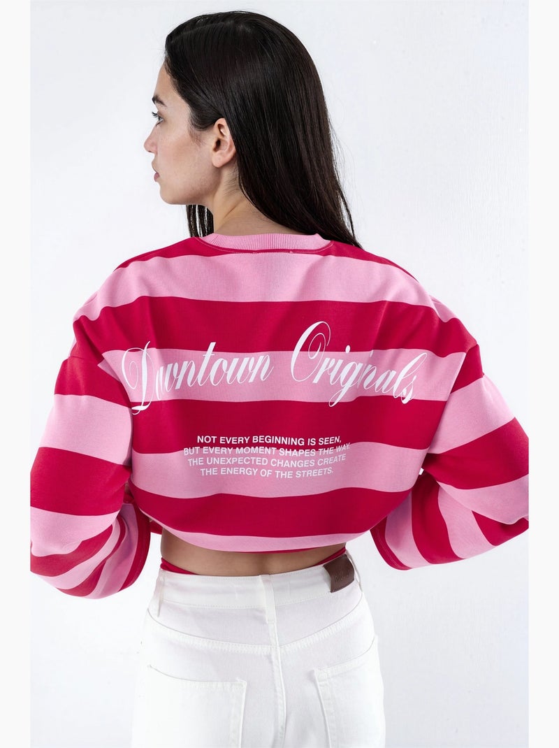 Sudadera oversize de algodón 100% a rayas hiccup Rosa fluo - Kiabi