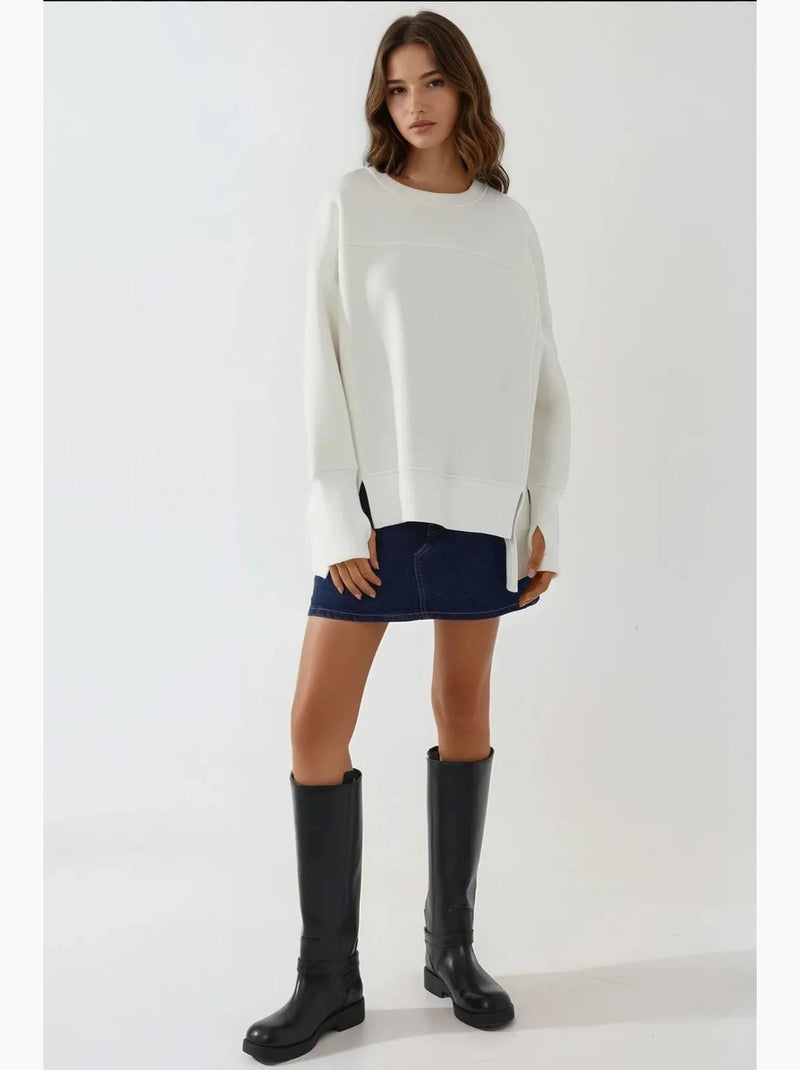 Sudadera oversize de cuello redondo con abertura frontal blanca hiccup Blanco - Kiabi