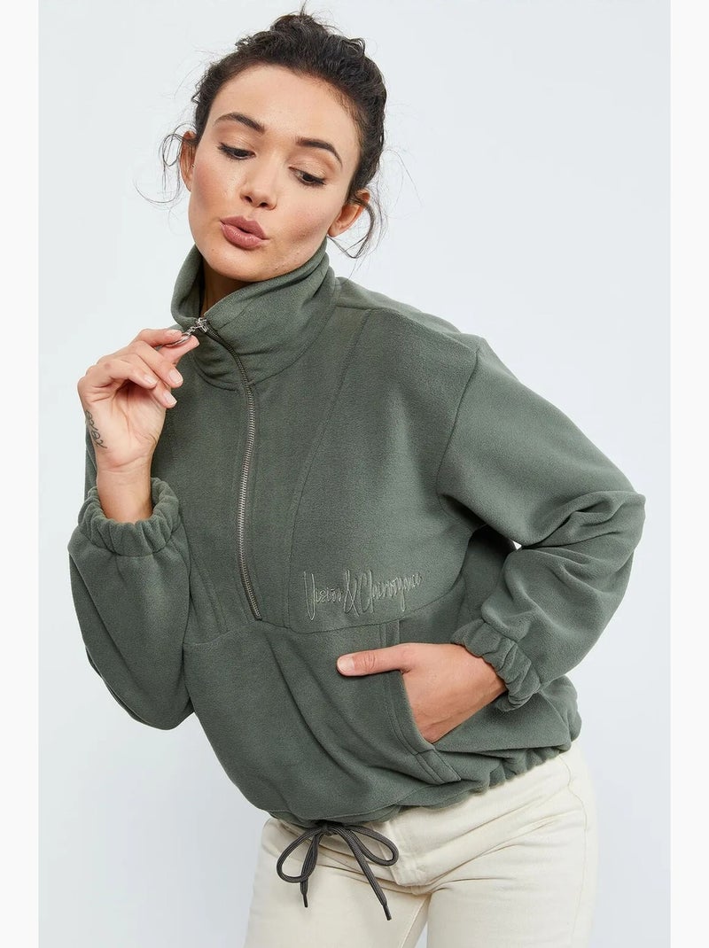 Sudadera oversize de felpa con media cremallera tommy Caqui - Kiabi