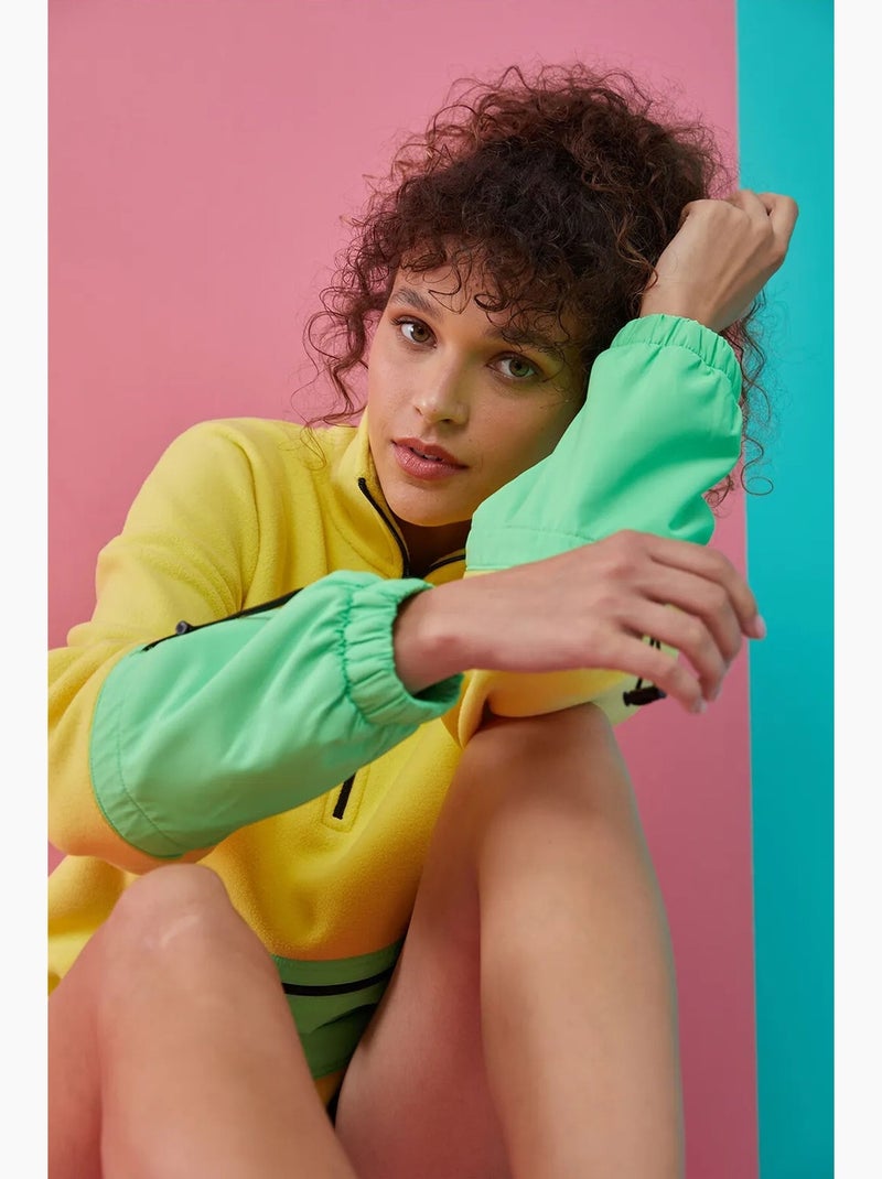 Sudadera oversize de peluche con media cremallera tommy Amarillo/Verde - Kiabi