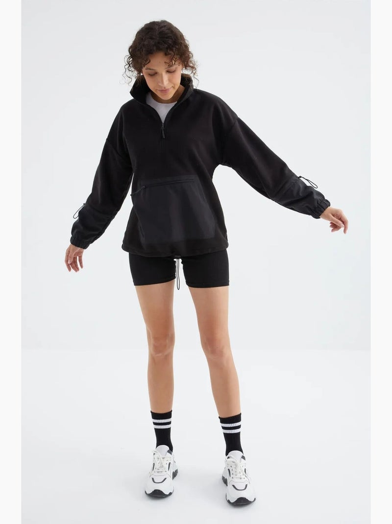 Sudadera oversize de peluche con media cremallera tommy Negro - Kiabi