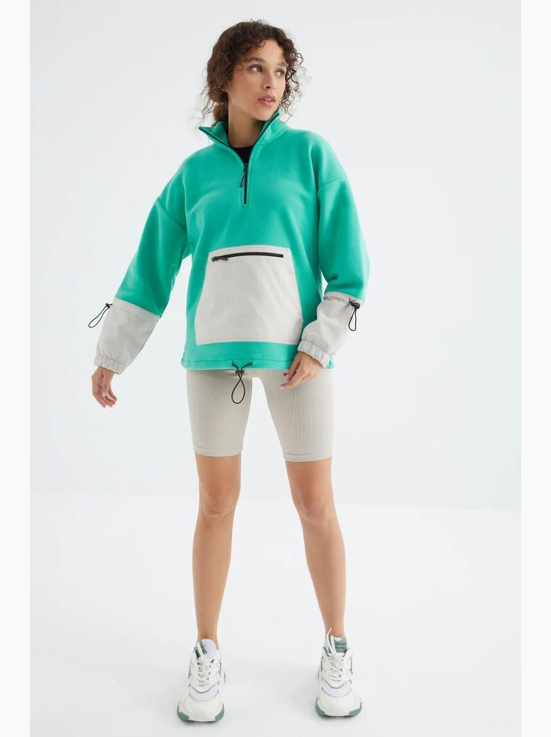 Sudadera oversize de peluche con media cremallera tommy Verde menta - Kiabi