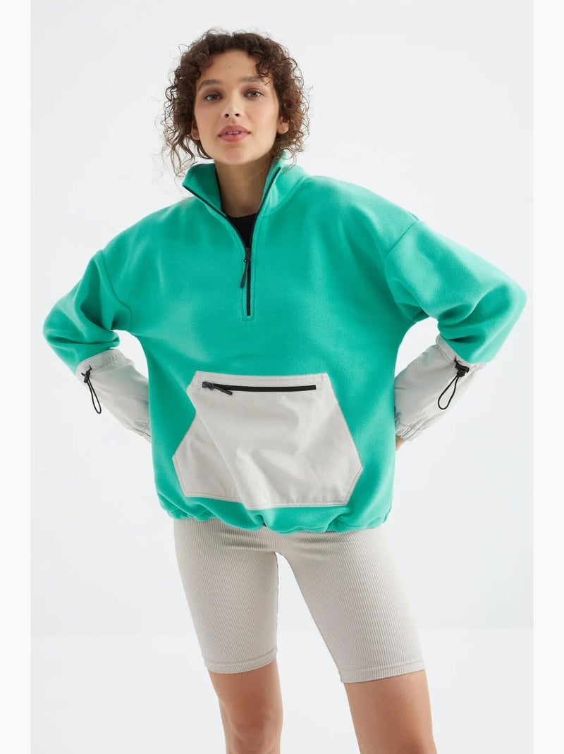 Sudadera oversize de peluche con media cremallera tommy Verde menta - Kiabi