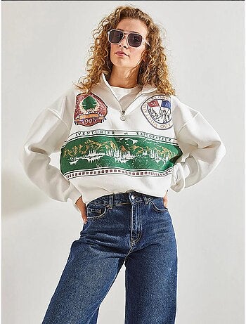 Sudadera oversize estampada con cremallera lucci