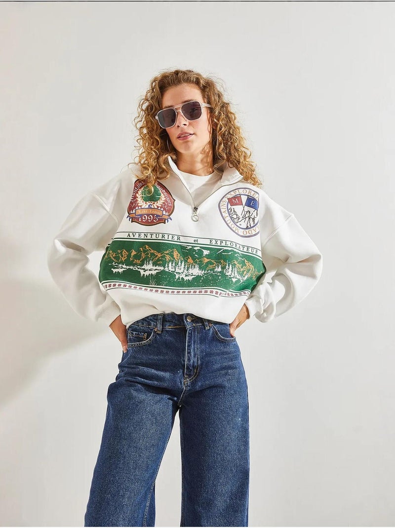 Sudadera oversize estampada con cremallera lucci Blanco - Kiabi