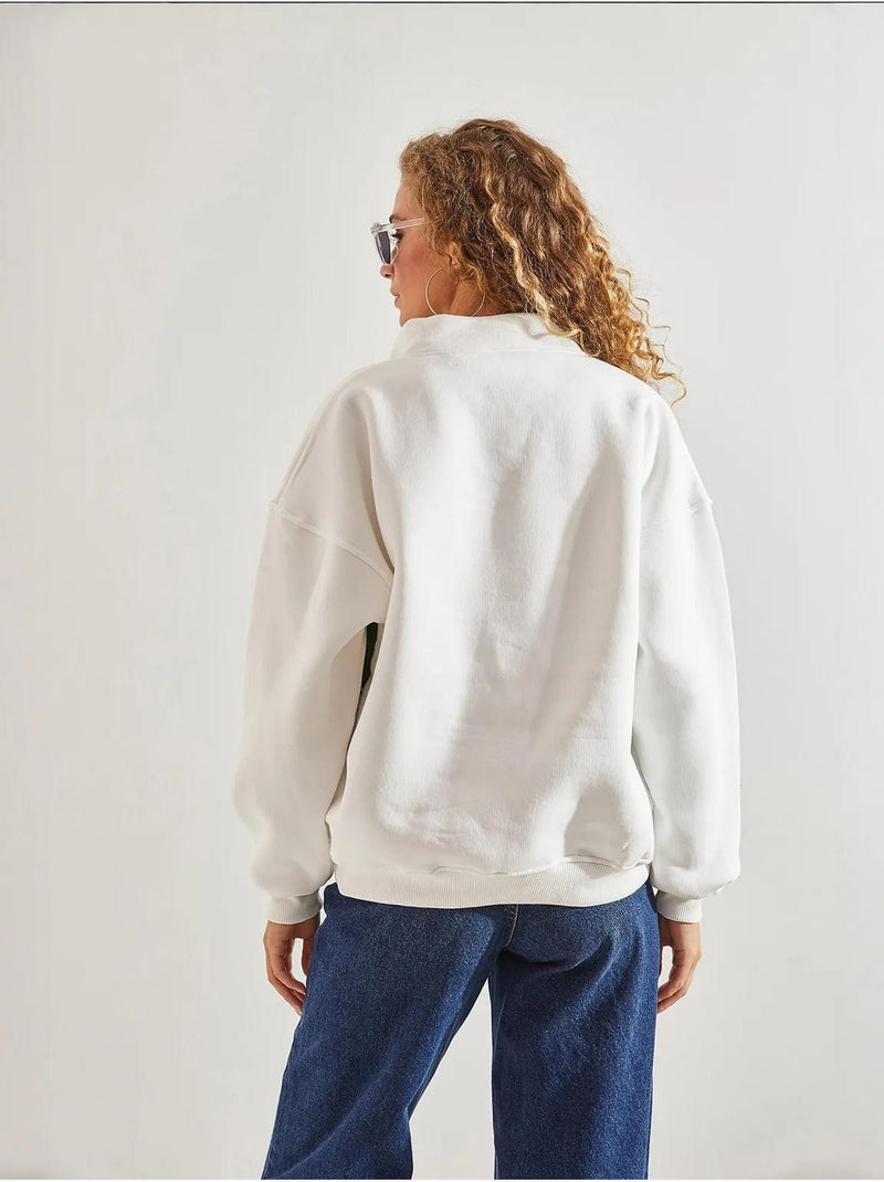 Sudadera oversize estampada con cremallera lucci Blanco - Kiabi