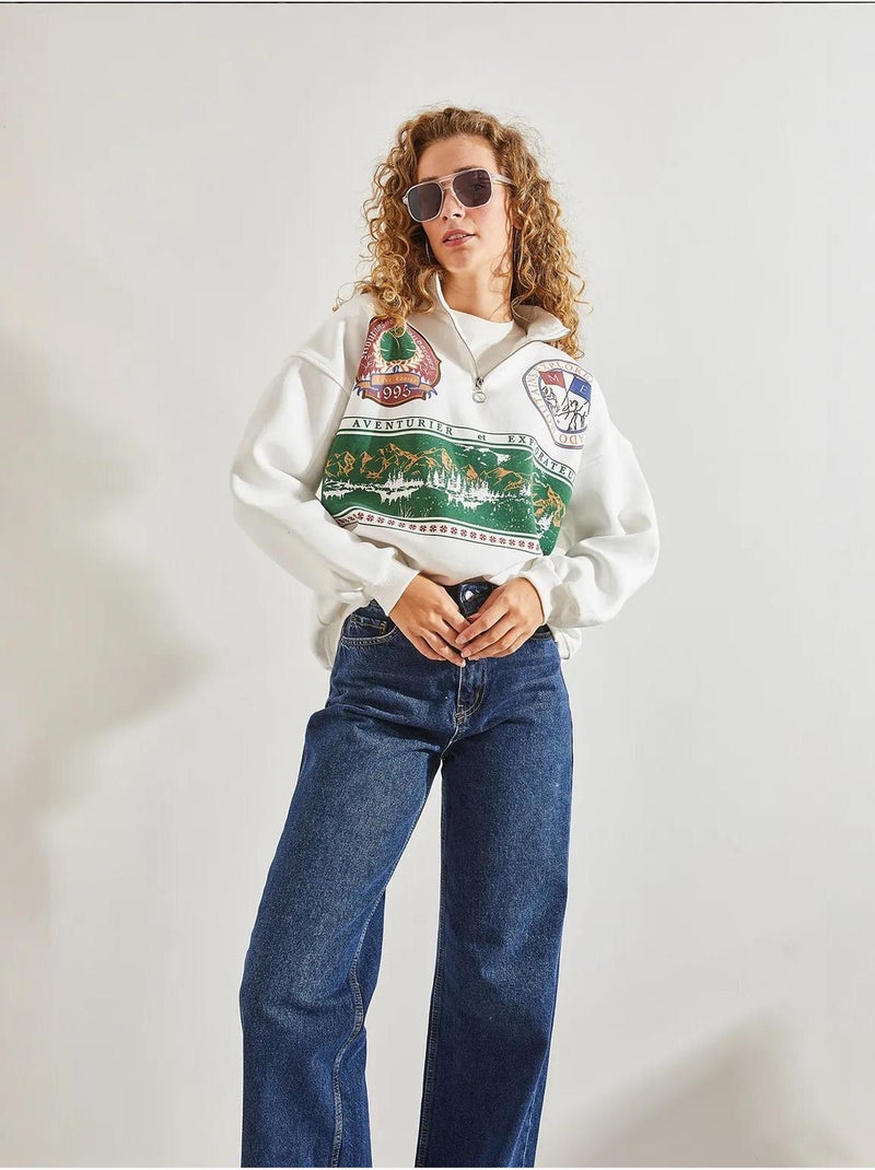 Sudadera oversize estampada con cremallera lucci Blanco - Kiabi