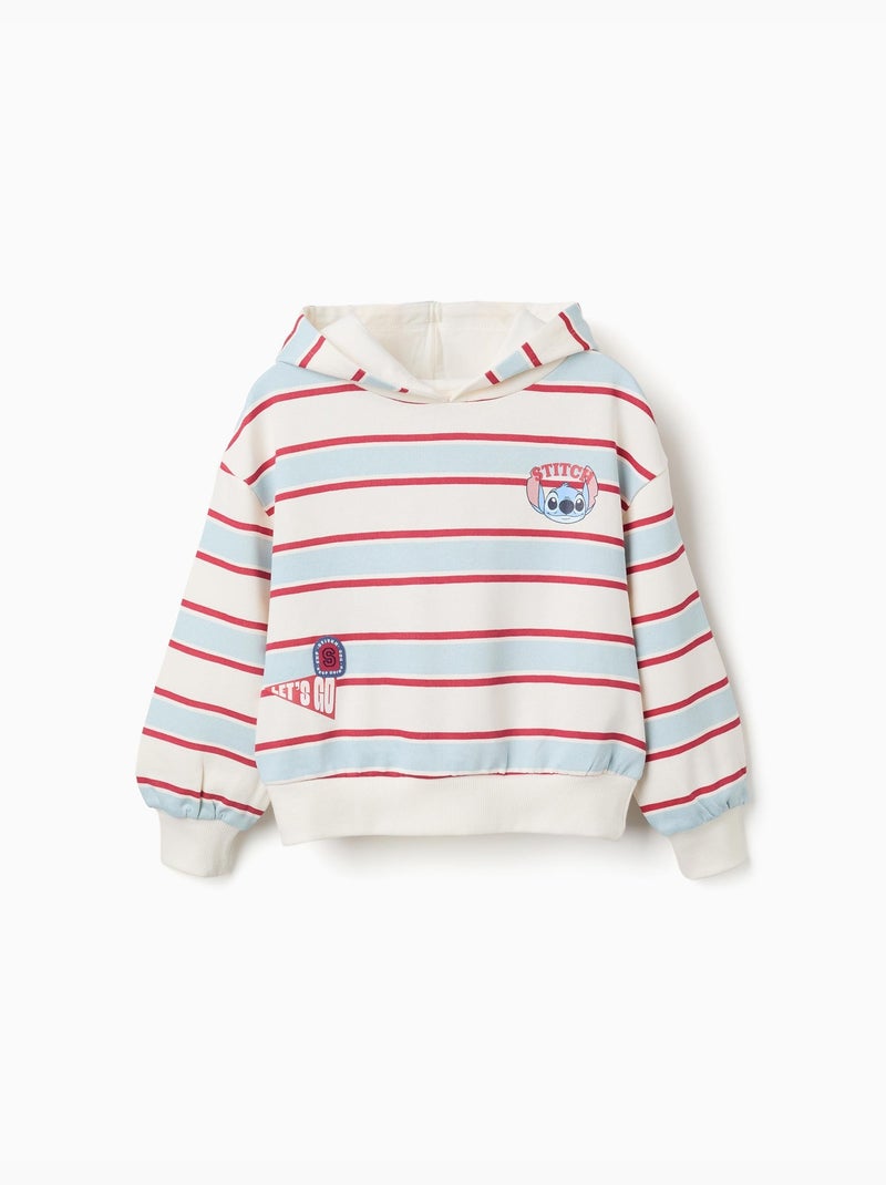 Sudadera perchada a rayas con capucha stitch Blanco - Kiabi