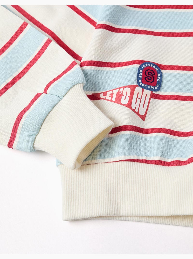Sudadera perchada a rayas con capucha stitch Blanco - Kiabi
