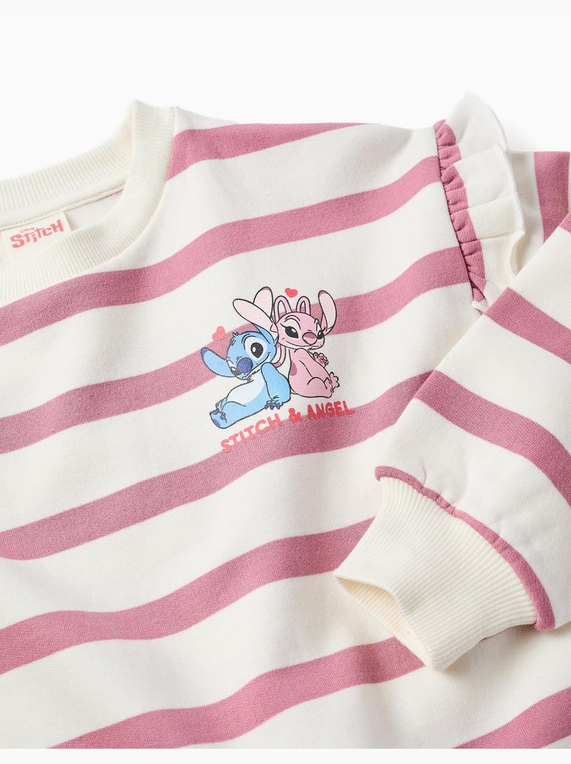 Sudadera perchada a rayas con estampado Stitch Rosa oscuro - Kiabi