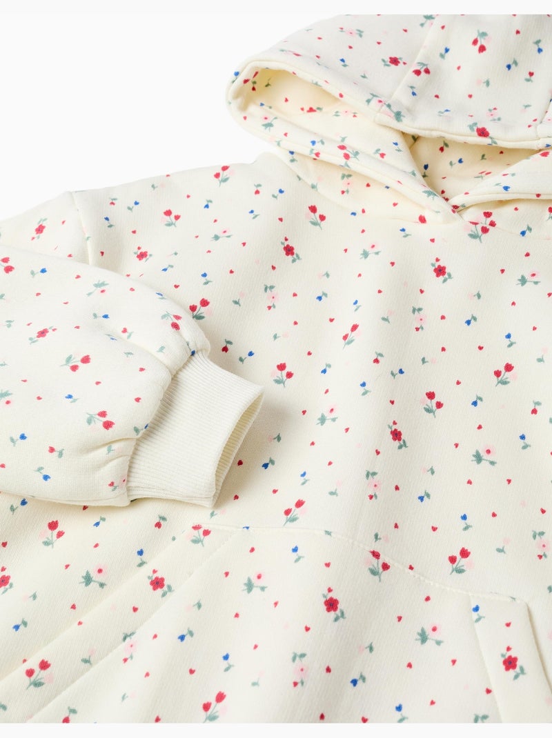 Sudadera perchada com capucha y estampado floral Blanco - Kiabi