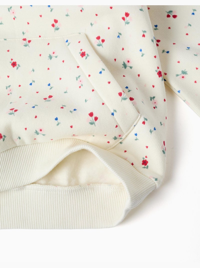 Sudadera perchada com capucha y estampado floral Blanco - Kiabi