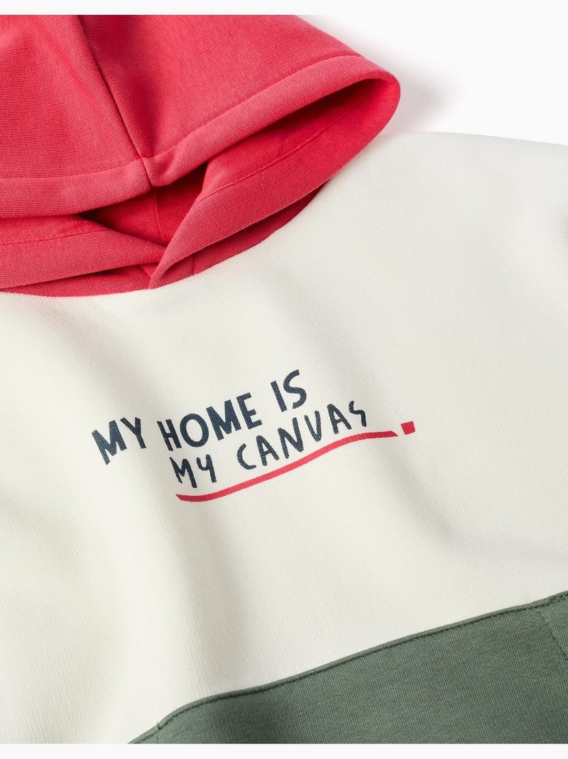 Sudadera perchada con capucha y estampado Blanco - Kiabi