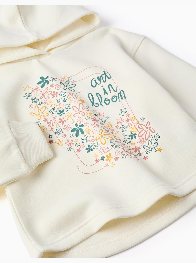Sudadera perchada con capucha y estampado floral Blanco - Kiabi