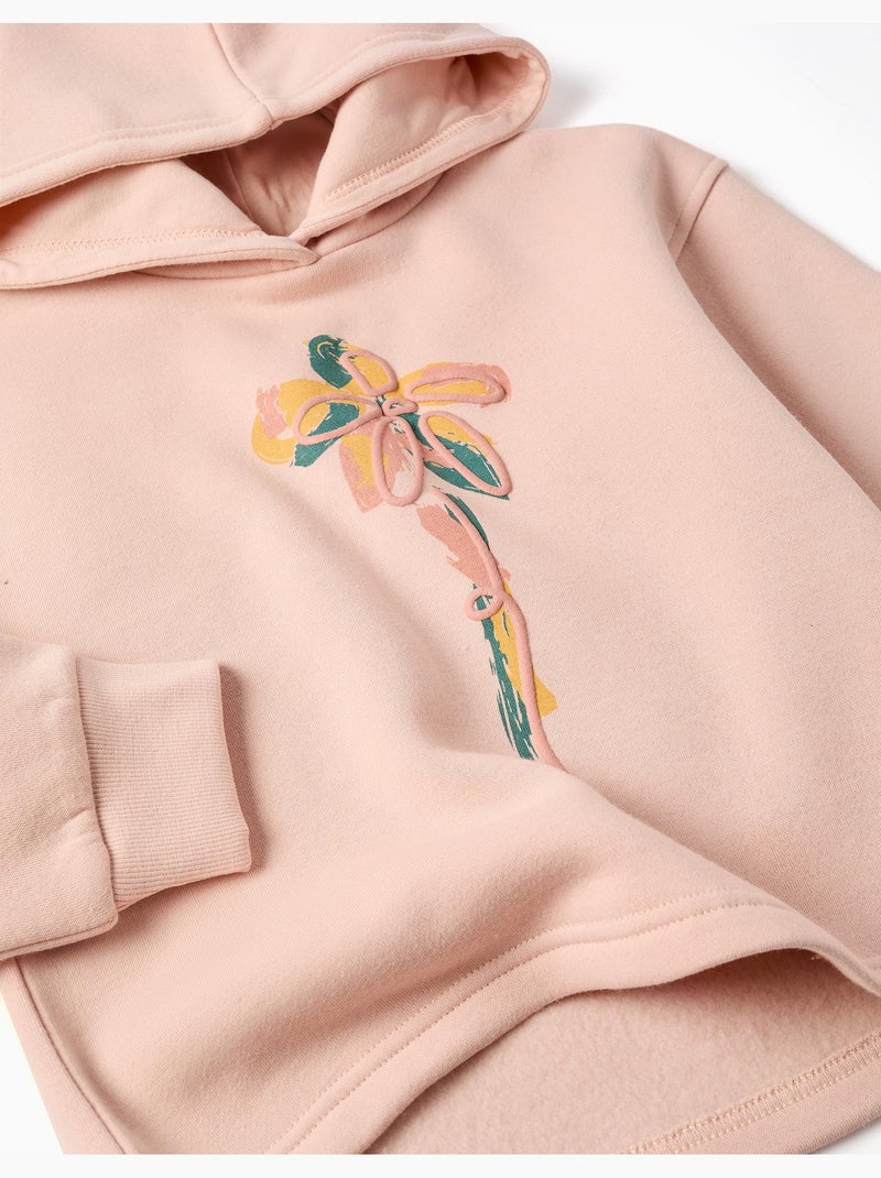 Sudadera perchada con capucha y estampado floral Rosa claro - Kiabi