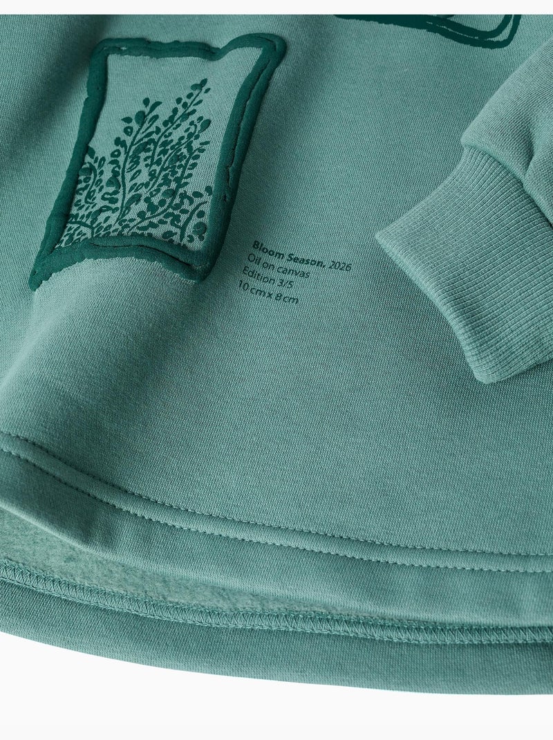 Sudadera perchada con capucha y estampado floral Verde claro - Kiabi