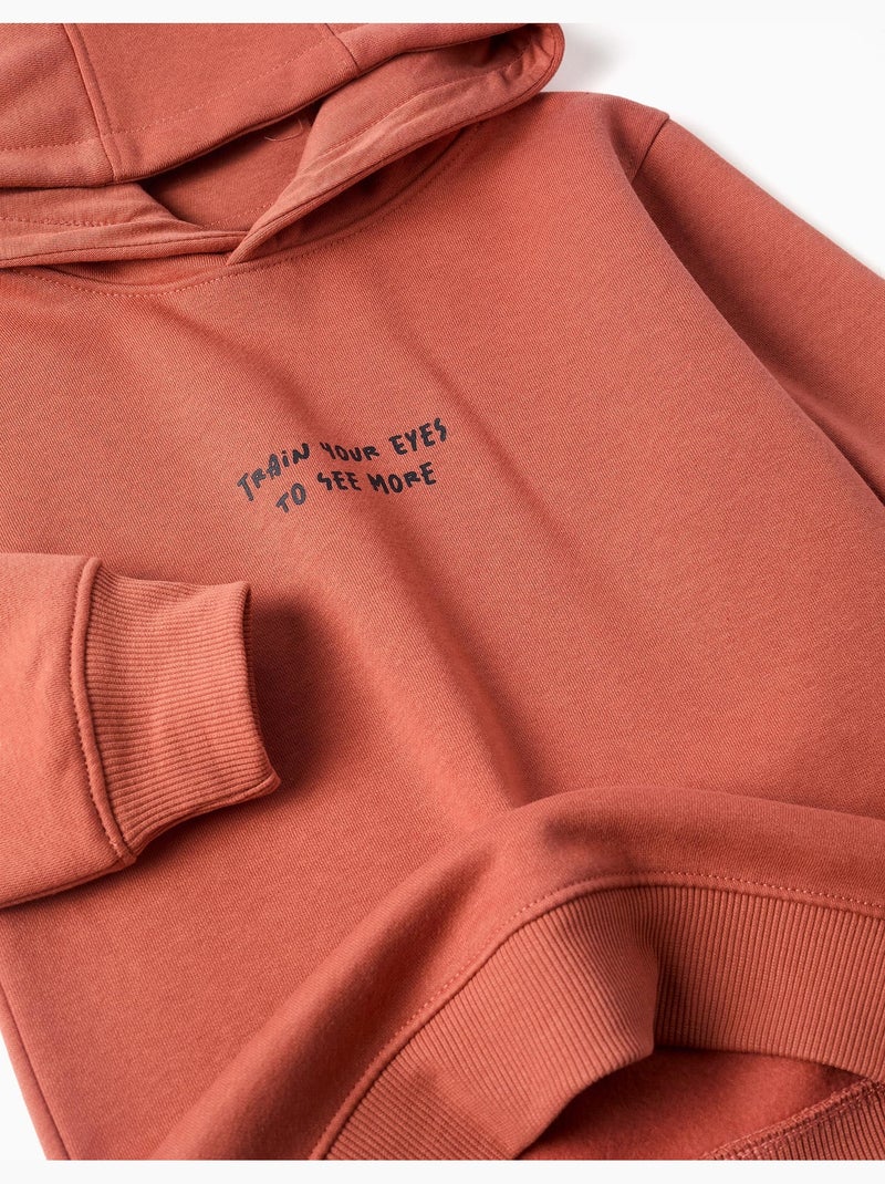 Sudadera perchada con capucha y estampado Marrón - Kiabi