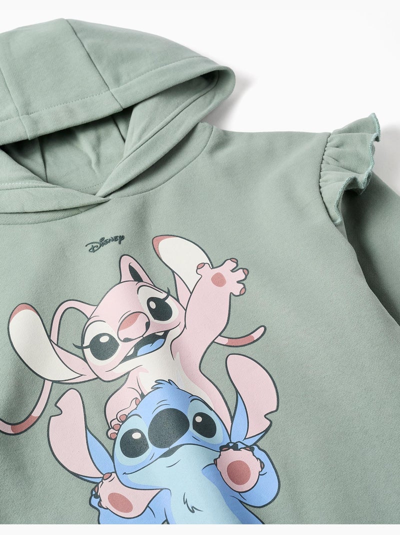 Sudadera perchada con capucha y estampado Stitch y Angel Verde - Kiabi
