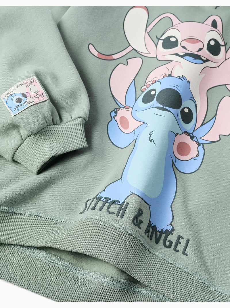 Sudadera perchada con capucha y estampado Stitch y Angel Verde - Kiabi