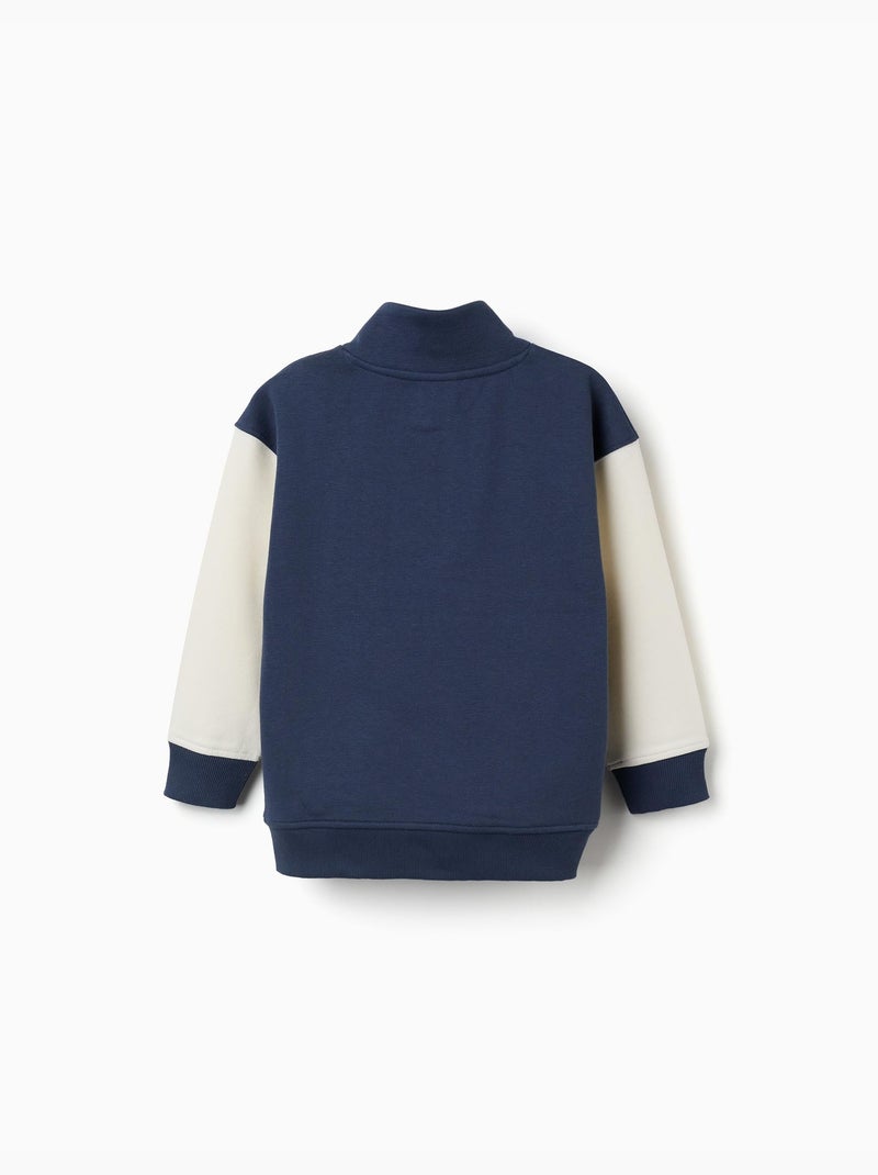 Sudadera perchada con cuello simulado y bordado Azul oscuro - Kiabi