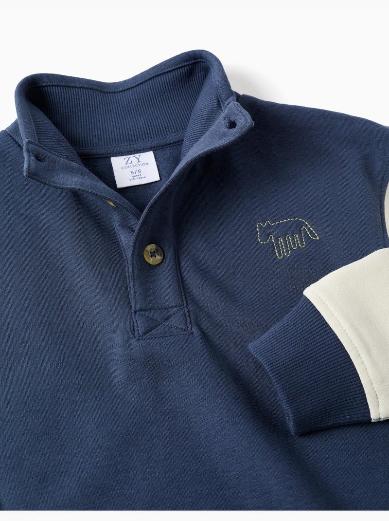 Sudadera perchada con cuello simulado y bordado Azul oscuro - Kiabi