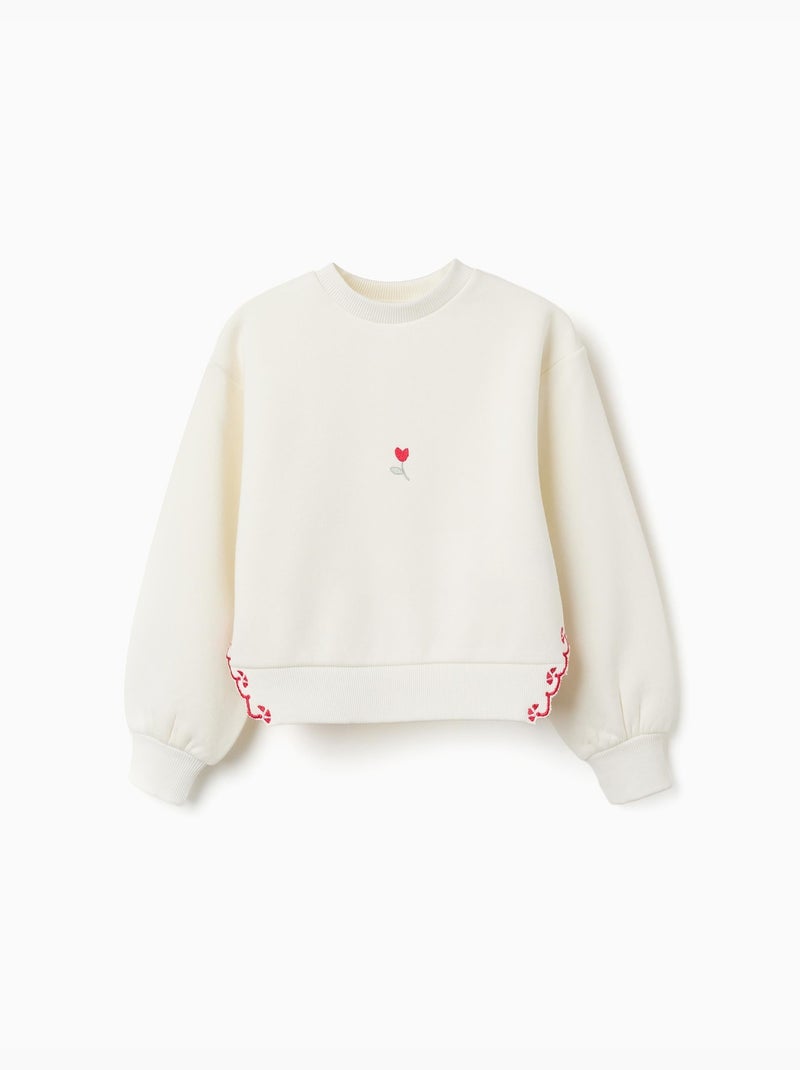 Sudadera perchada con flor bordada Blanco - Kiabi