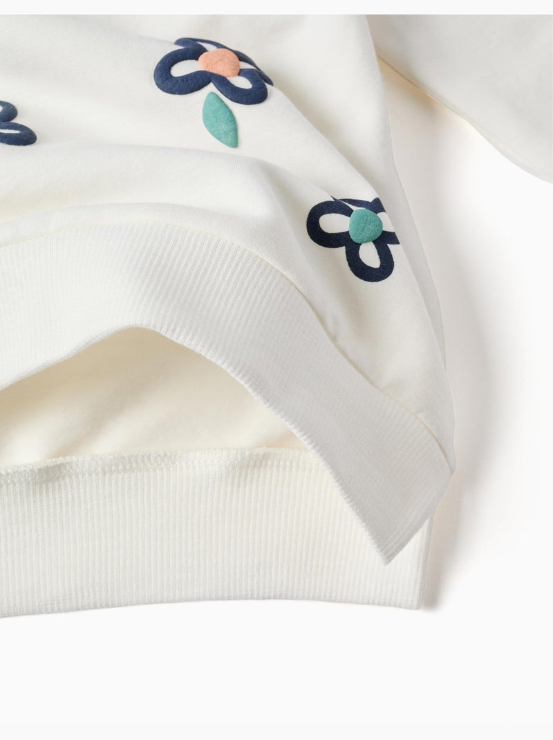 Sudadera perchada con flores en relieve Blanco - Kiabi