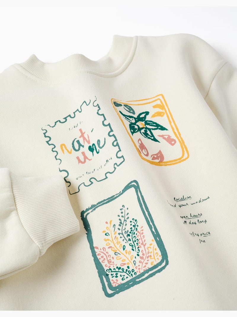 Sudadera perchada con motivo de arte y naturaleza Blanco - Kiabi