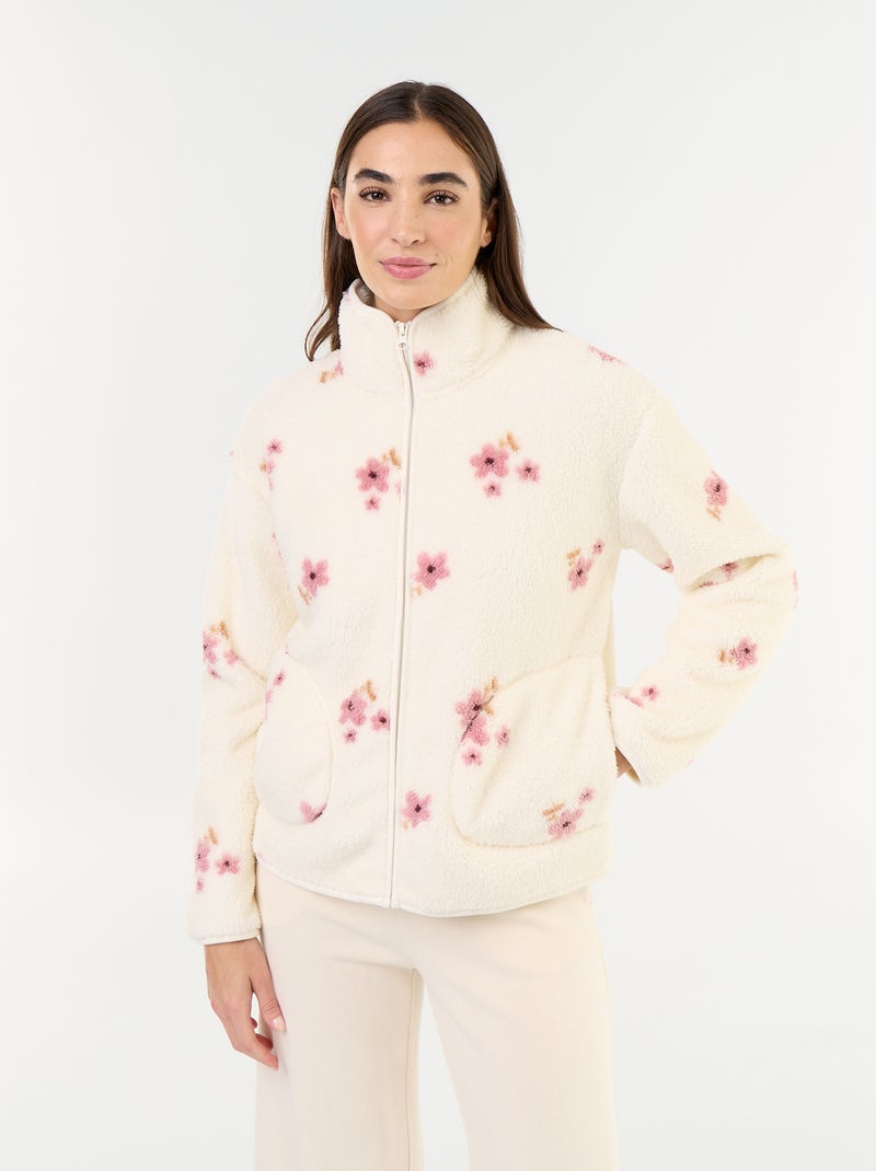 Sudadera polar con cremallera y estampado Blanco - Kiabi