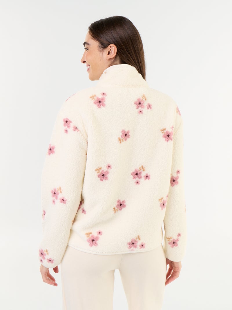 Sudadera polar con cremallera y estampado Blanco - Kiabi