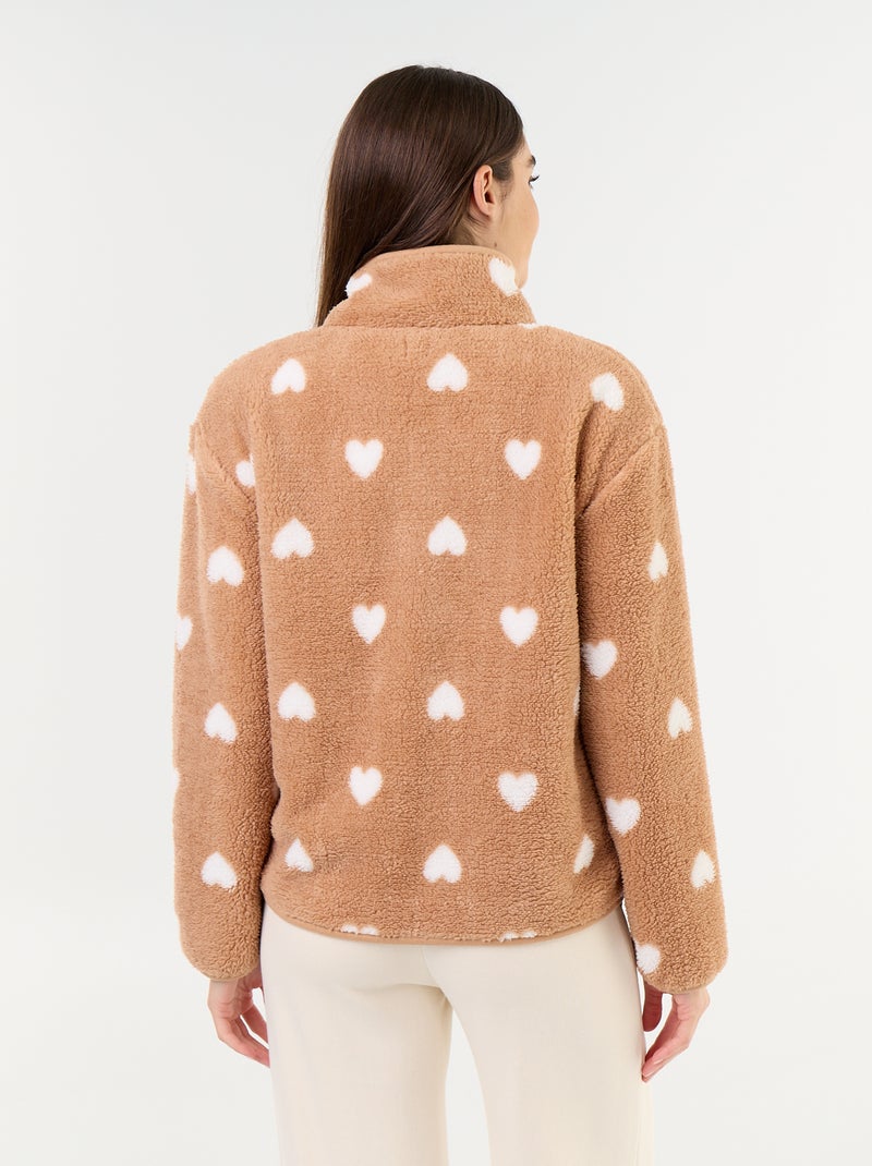 Sudadera polar con cremallera y estampado Marron - Kiabi