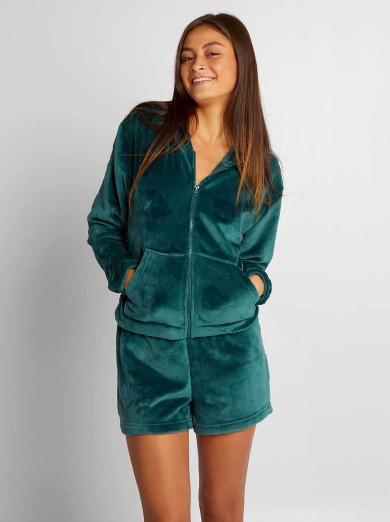 Sudadera polar de pijama con cremallera VERDE - Kiabi