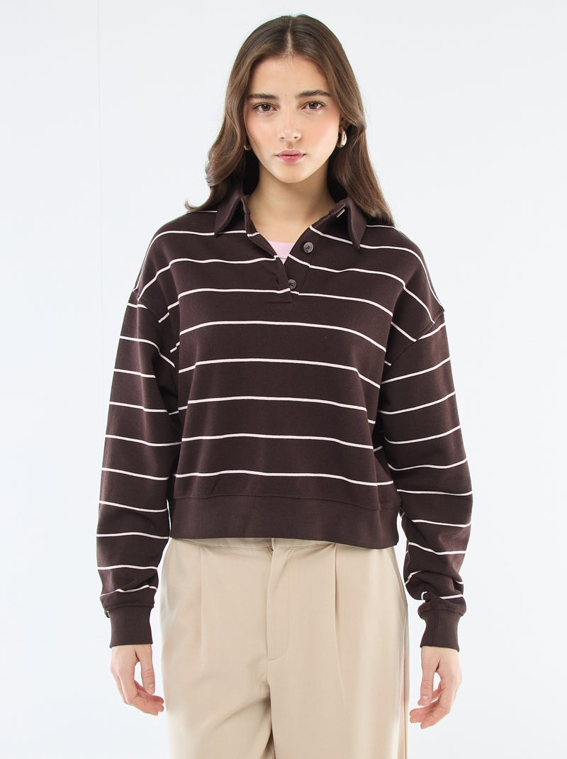 Sudadera polo a rayas Marron - Kiabi