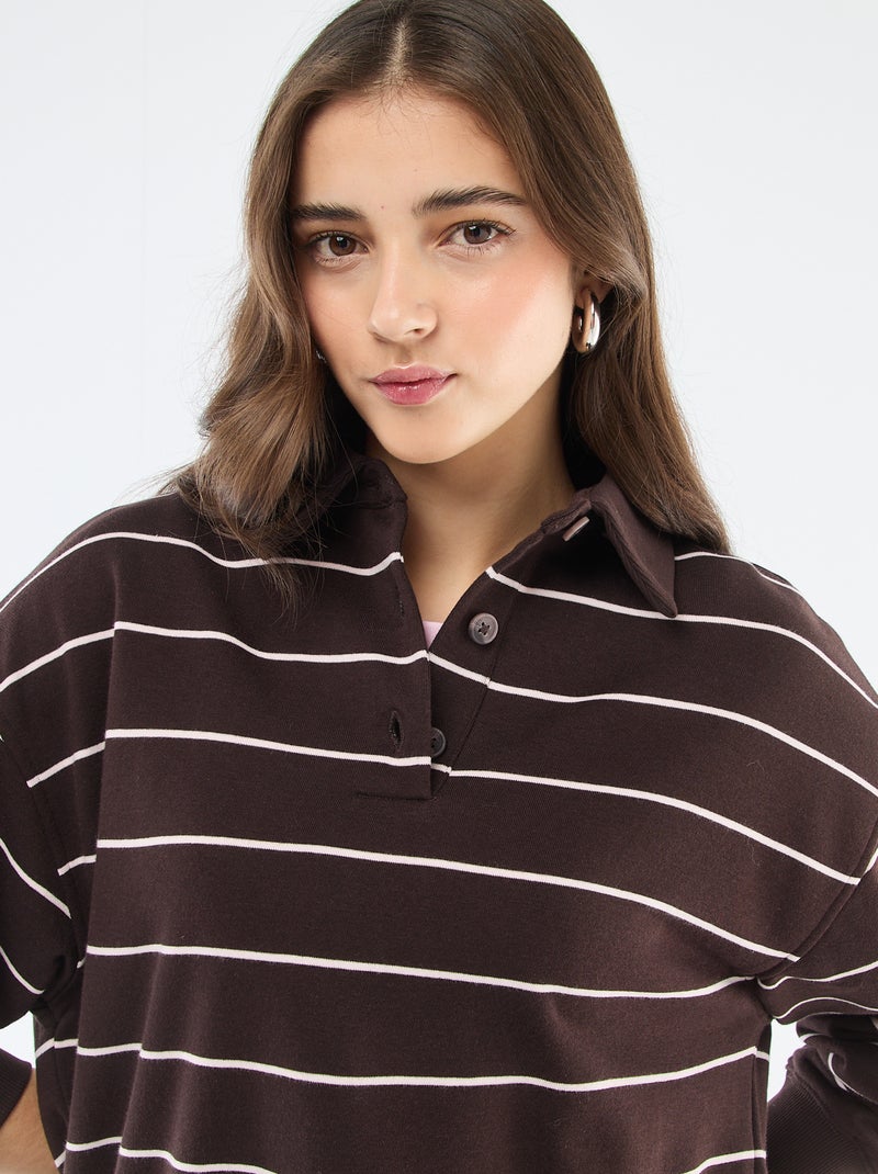 Sudadera polo a rayas Marron - Kiabi