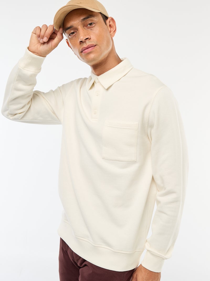 Sudadera polo lisa de manga larga Blanco - Kiabi