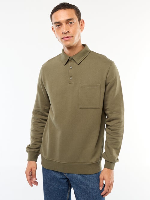 Sudadera polo lisa de manga larga - Kiabi