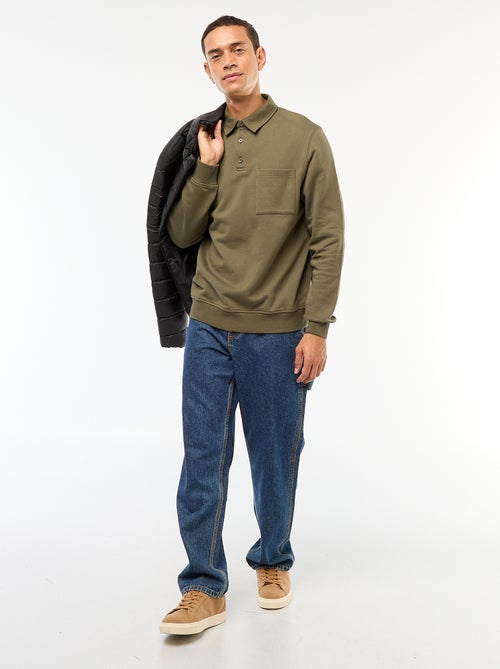 Sudadera polo lisa de manga larga - Kiabi