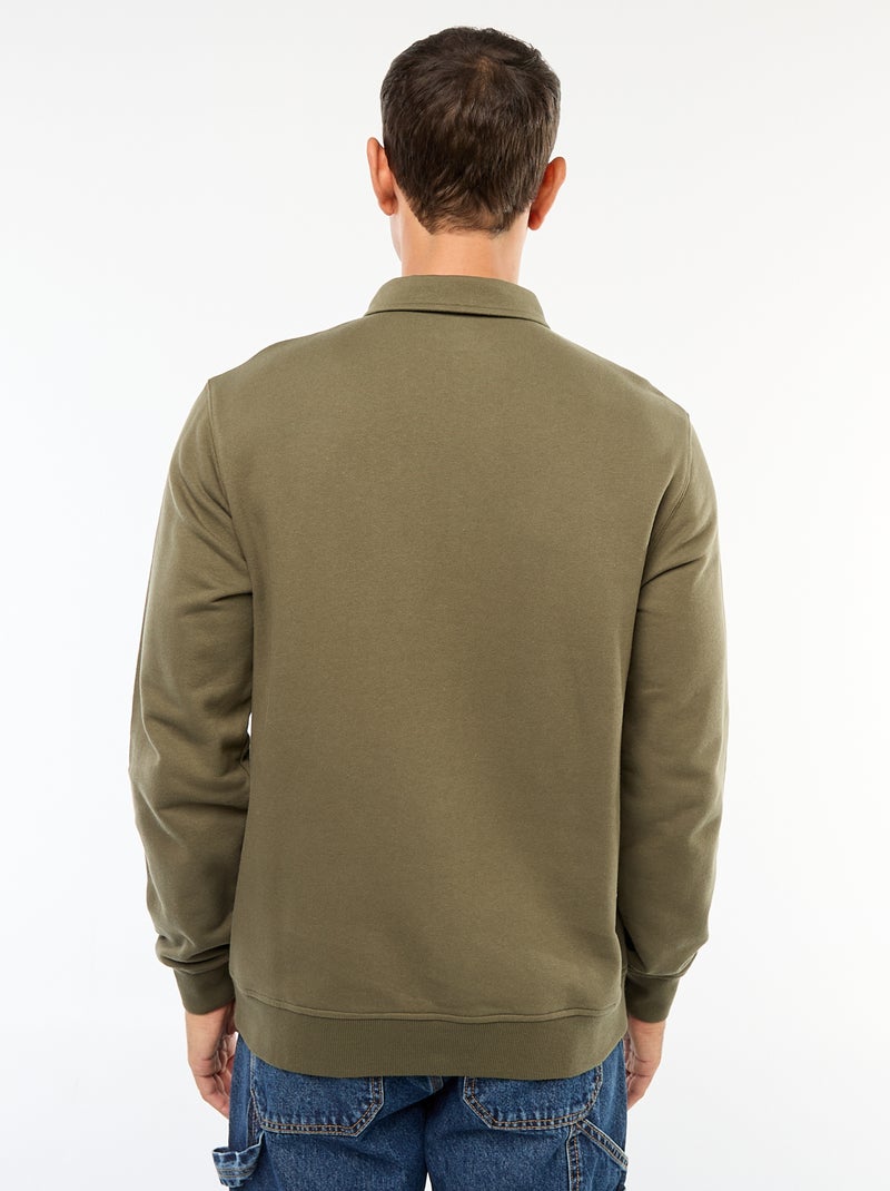 Sudadera polo lisa de manga larga Kaki - Kiabi