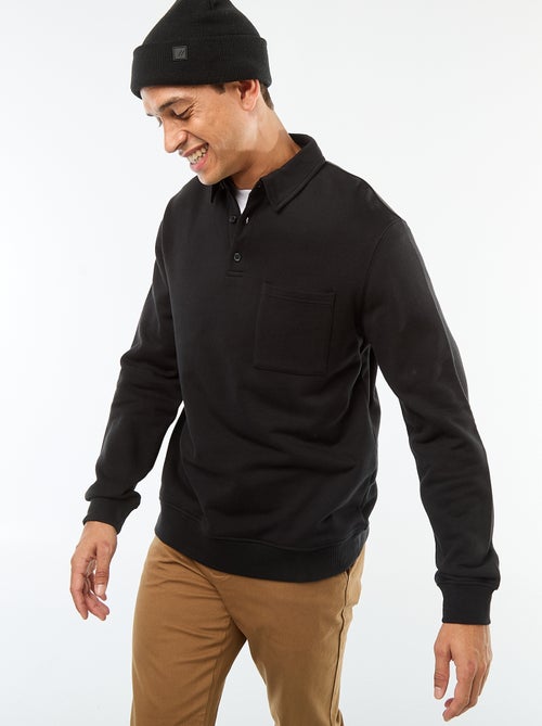 Sudadera polo lisa de manga larga - Kiabi