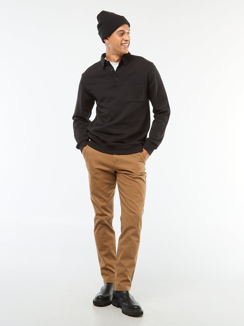 Sudadera polo lisa de manga larga - Kiabi