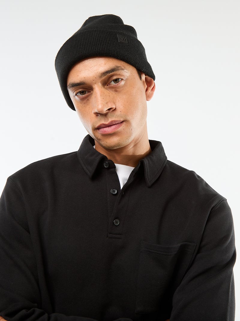 Sudadera polo lisa de manga larga Negro - Kiabi