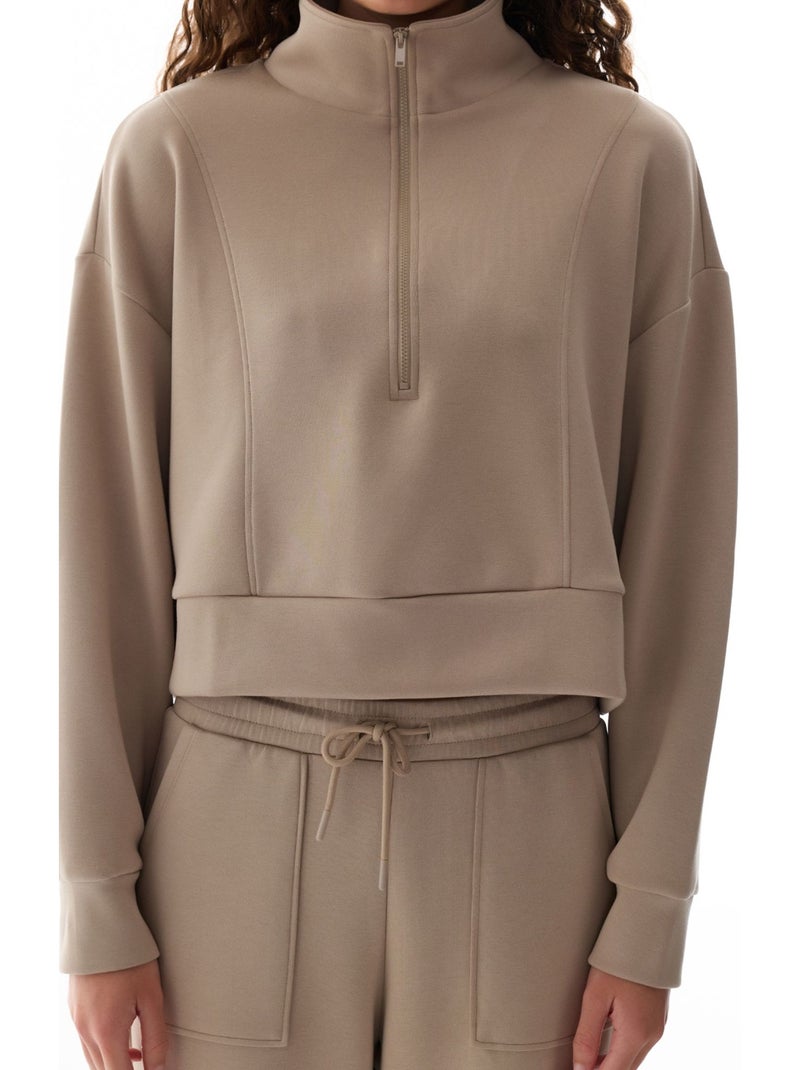 Sudadera silky touch con media cremallera penti Beige arcilla - Kiabi