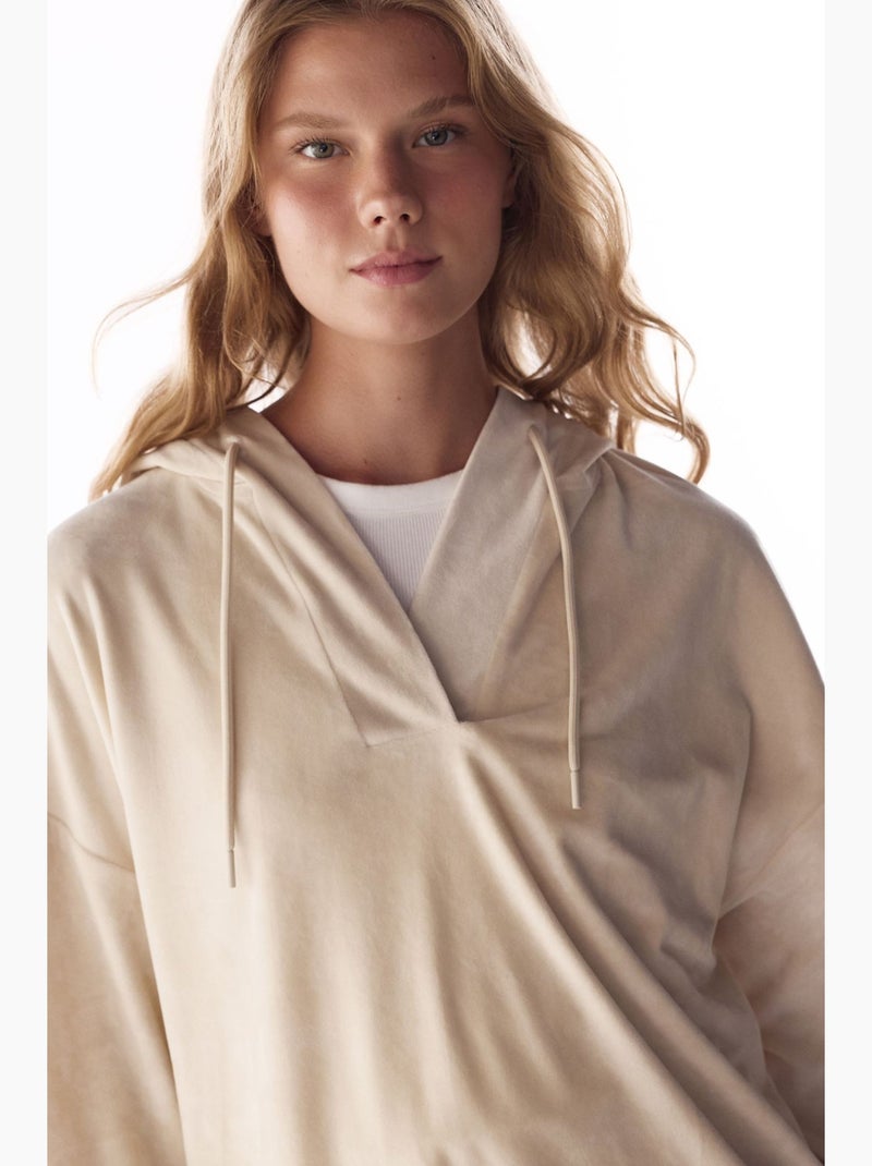 Sudadera suave de terciopelo con cuello en v y manga larga penti Beige arcilla - Kiabi