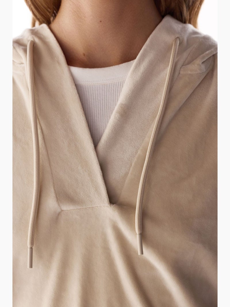 Sudadera suave de terciopelo con cuello en v y manga larga penti Beige arcilla - Kiabi