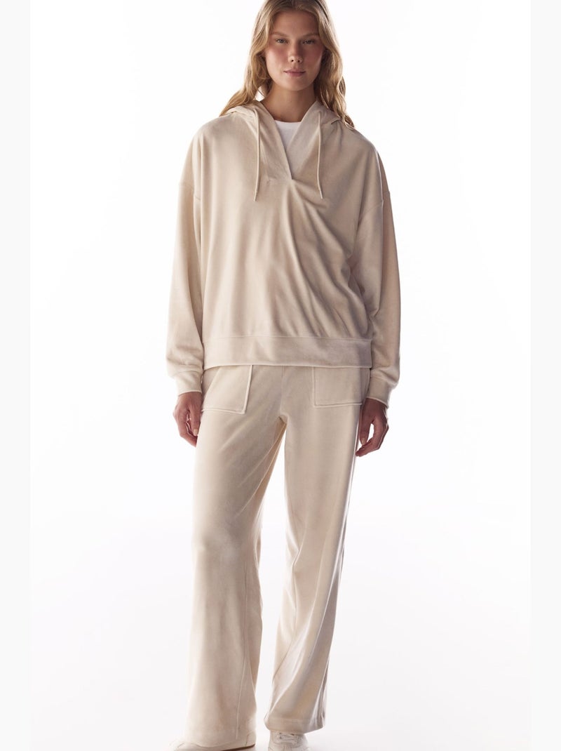 Sudadera suave de terciopelo con cuello en v y manga larga penti Beige arcilla - Kiabi