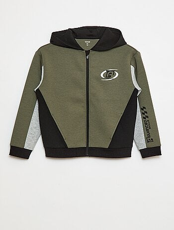 Sudadera tricolor con cremallera y capucha