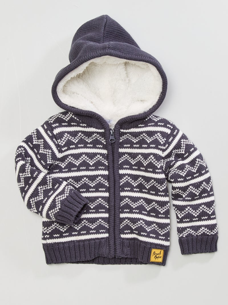Sudadera tricot cremallera forro borreguito azul marino - Kiabi