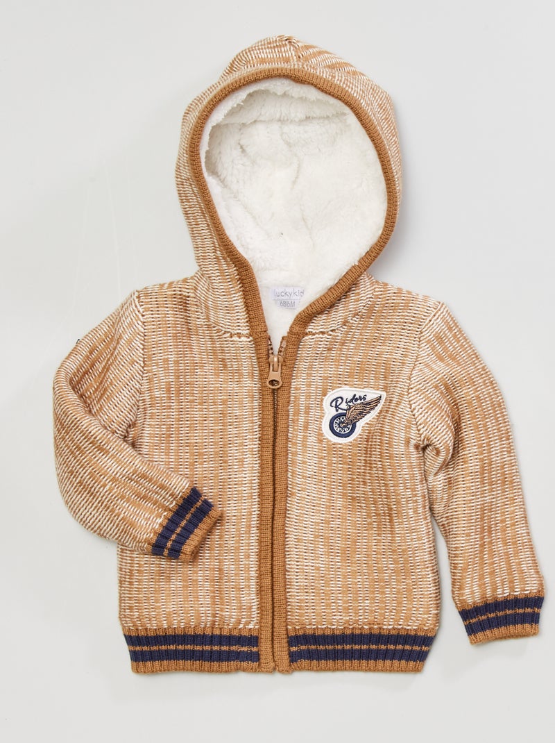 Sudadera tricot cremallera y borreguito beige - Kiabi