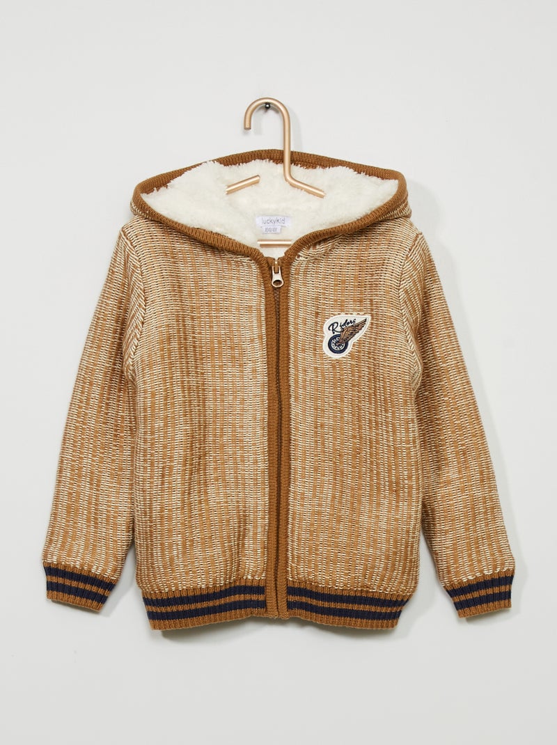 Sudadera tricot cremallera y borreguito beige - Kiabi