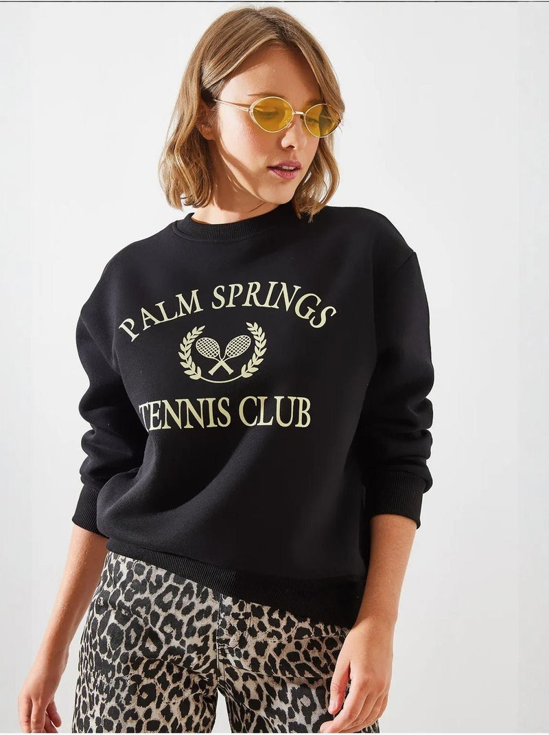 Sudadera universitaria vintage de tenis palm springs con tres hilos cepillados de mbhs lucci Negro - Kiabi